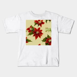 Vintage Florals Christmas Poinsettia Watercolor Kids T-Shirt